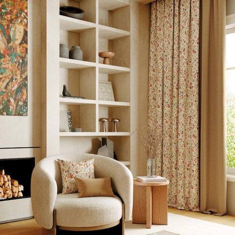 Red and beige flower curtain, country style