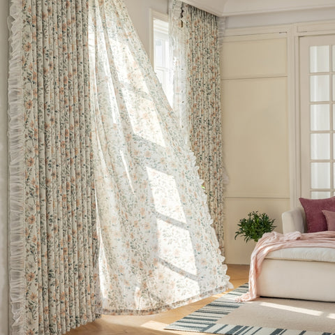 Romantic style pastel watercolor flowers curtain
