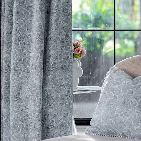 Romantic style pastel floral blue curtain