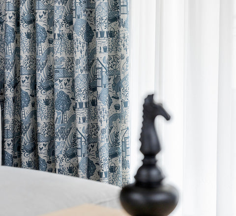 Modern White and Blue Curtain