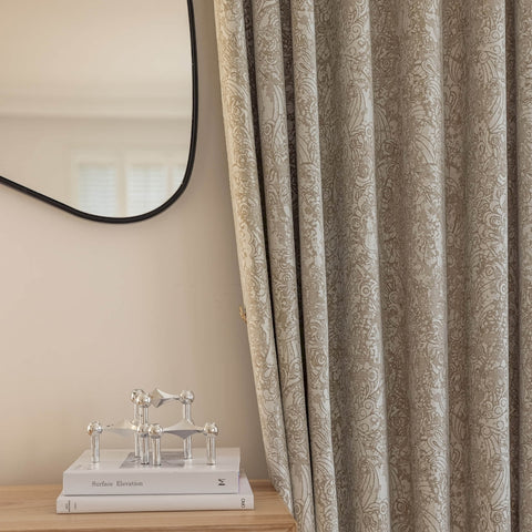 Luxury beige cotton linen blackout jacquard curtain