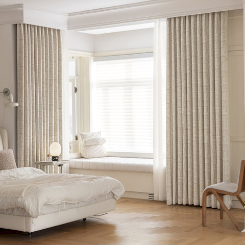 Beige wool insulating curtain geometric pattern