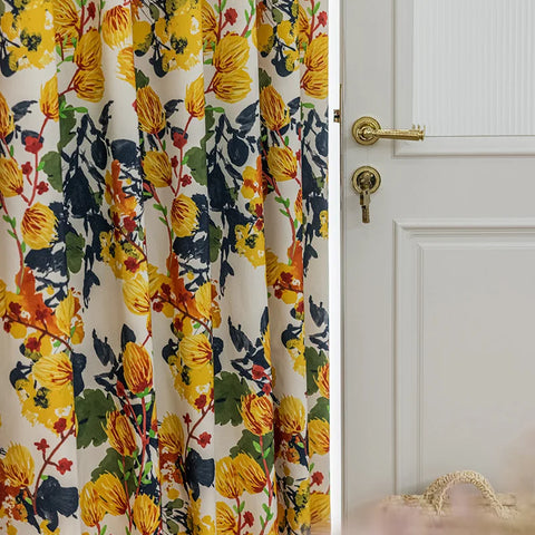 Yellow Floral Pattern Curtain