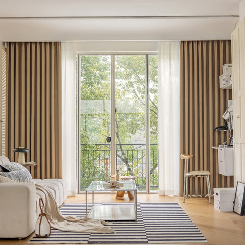Geometric beige chenille blackout curtain