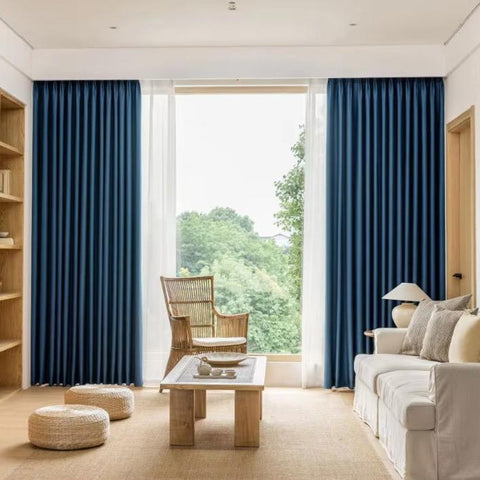 Blue Linen Curtain Living Room