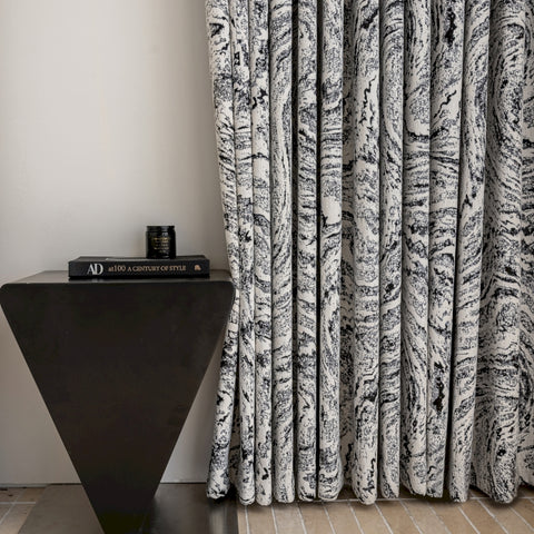 Modern black and white marbled blackout curtain