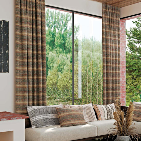 Ethnic style striped jacquard curtain for living room