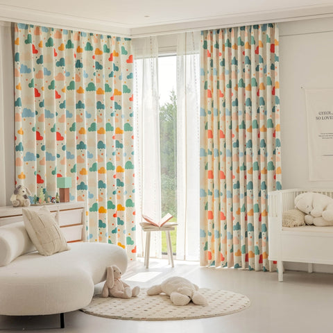 Children's curtain with colorful cotton and linen cloud pattern