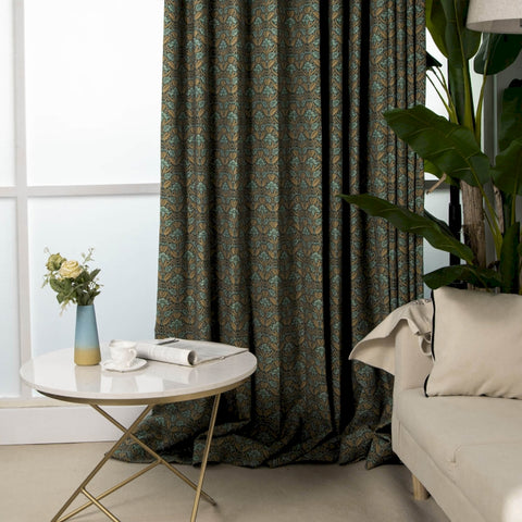 Blackout curtains art deco blue elegant living room