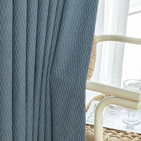 Blue curtain with thick chevron pattern