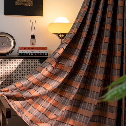 Bohemian blackout curtain with fringed tile pattern