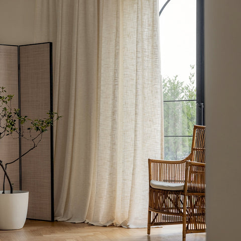 Beige natural linen effect curtain for living room