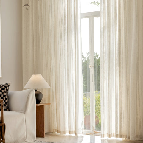 Transparent striped sheer curtain in natural linen