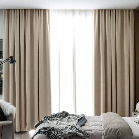 Beige wool style thermal insulating curtain