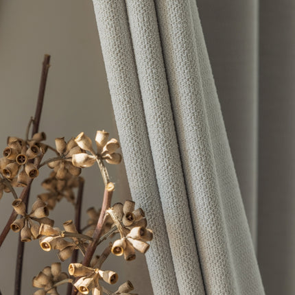 a close up of a flower near a curtain