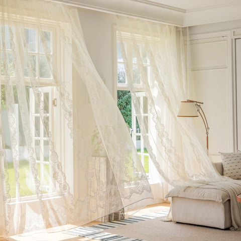 Oriental style Floral Embroidery Sheer