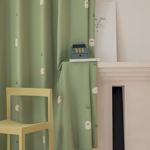 Green children's curtain sheep pattern blackout cotton-linen