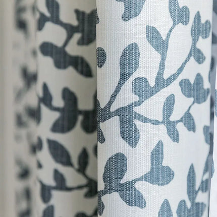 Rideau Blanc Motifs Bleu Fleur