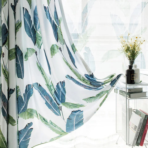 Light White Curtain Blue Green Patterns