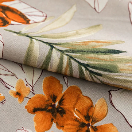 Rideau Gris Motifs Fleurs Orange