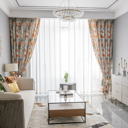Rideau Gris Motifs Fleurs Orange