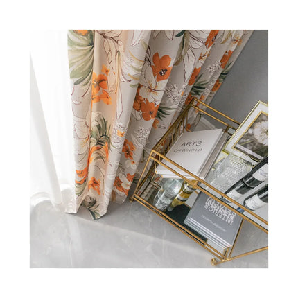 Rideau Gris Motifs Fleurs Orange