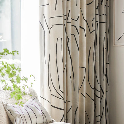 Rideau Blanc Motifs Noir Velours