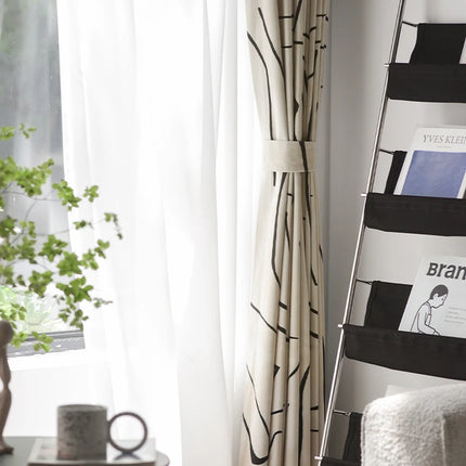 Rideau Blanc Motifs Noir Velours