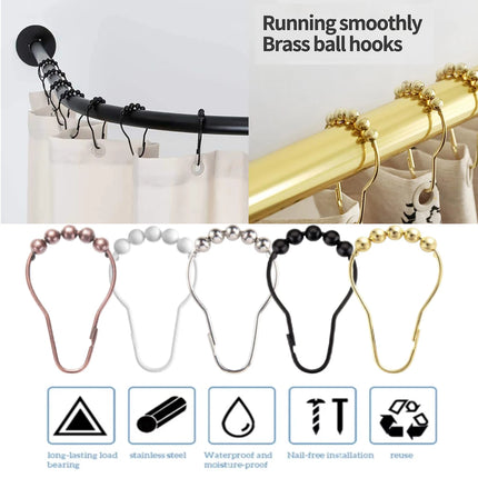 Brass Ball Hooks for Shower Curtains (12pcs)