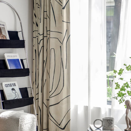Rideau Blanc Motifs Noir Velours