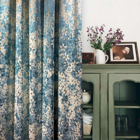 Blue curtain daisy white flowers vintage