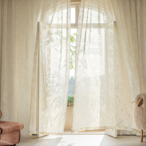 Sheer Flower Patterns Pink Living Room