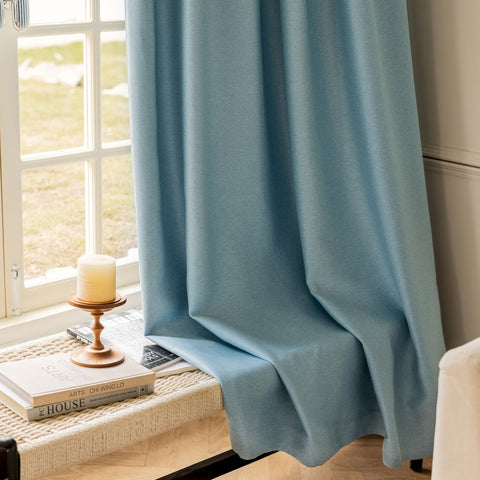 Custom made blue cotton linen blackout curtain