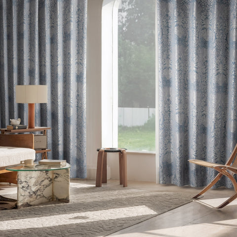 Elegant blackout blue foliage embroidered curtain