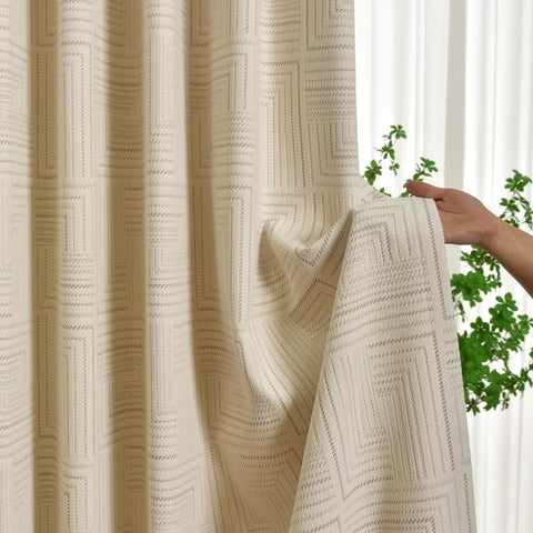 Beige blackout curtain with modern jacquard pattern
