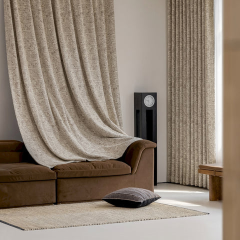 Thick beige chenille curtain with brown pattern