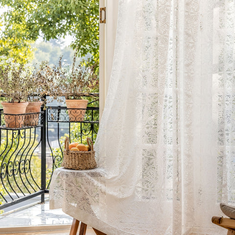 White embroidered leaf lace sheer