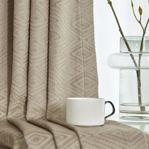 Beige corduroy curtain with geometric patterns