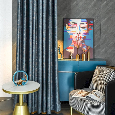 Chic metallic effect blue blackout curtain