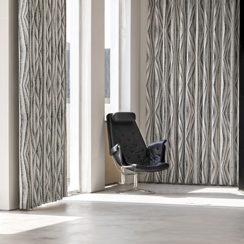Textured black and white graphic blackout curtain