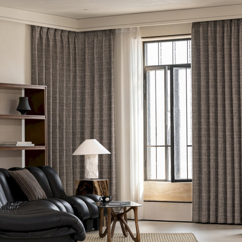 Textured black beige heather blackout curtain