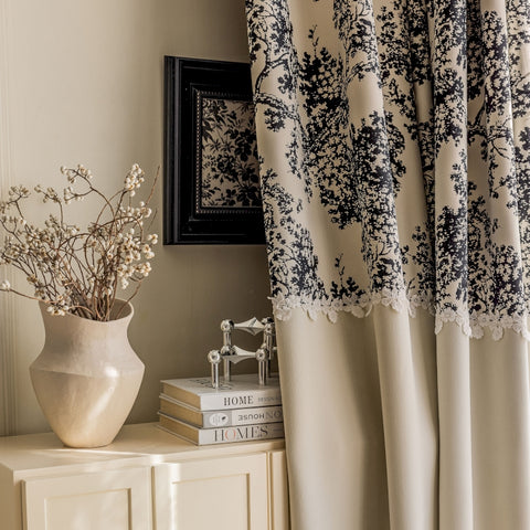 Blackout curtain nature pattern black beige