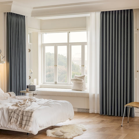 Blackout curtain blue gray chenille bedroom