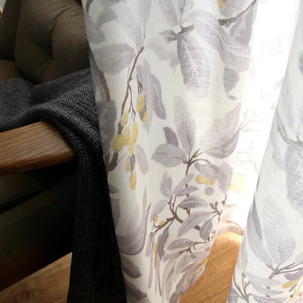 Rideau Blanc motif fleur gris jaune