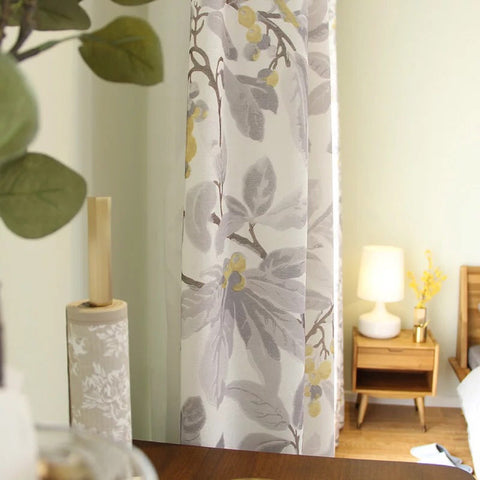 White curtain flower pattern gray yellow