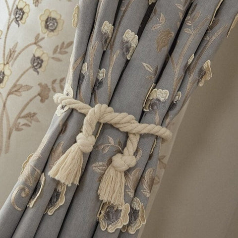 Double Blackout Curtains Embroidered Flowers on Linen