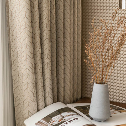 Thick Beige Geometric Curtain