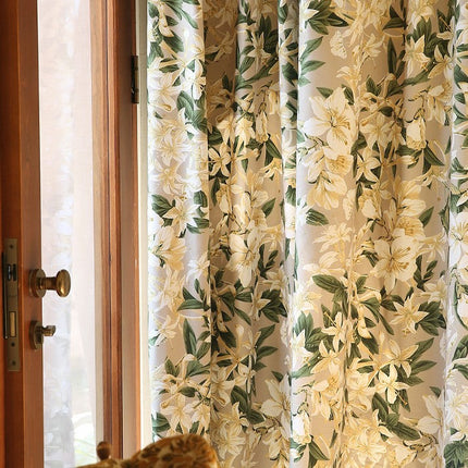 Rideau Beige Motif Fleurs