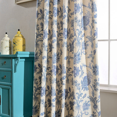 White and Blue Kitchen Curtain