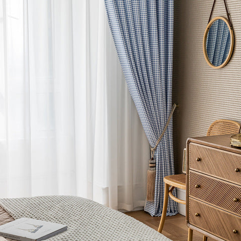 Blue White Checkered Curtain